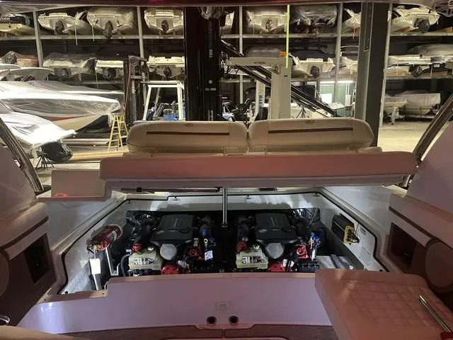 Slide: The Image of 2019 Cobalt R30 boat engine compartment in storage facility. - 41