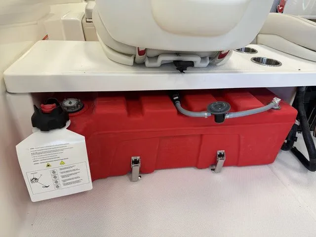 Slide: The Image of 2025 Boston Whaler 160 Super Sport fuel tank and seating area detail. - 10