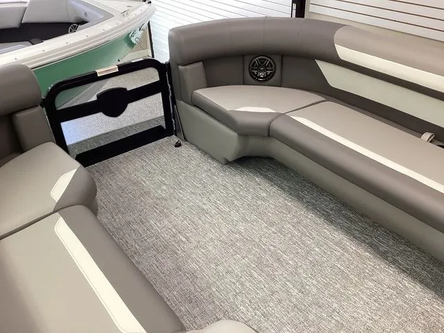 Slide: The Image of Luxurious seating in 2025 Premier 200 SUNSCAPE RE-CL pontoon boat interior. - 10