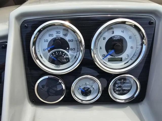 Slide: The Image of Dashboard of 2025 Sylvan Mirage 8520 CLZ DH with speedometer and gauges. - 11