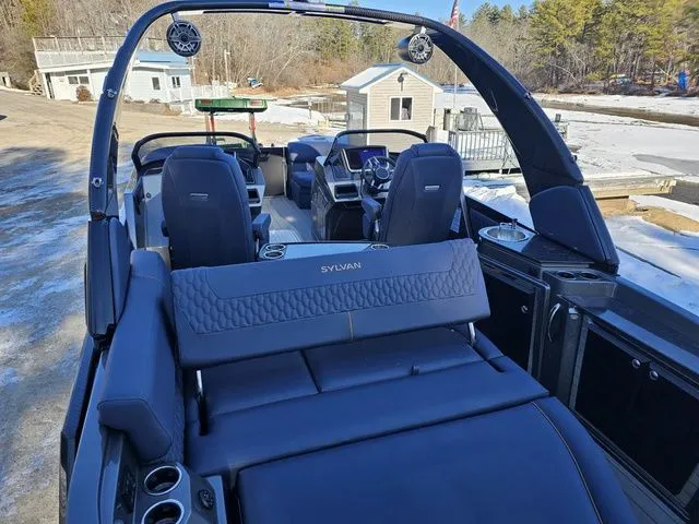 Slide: The Image of 2025 Sylvan M3 CLZ DC boat interior with luxurious seating and modern design. - 26