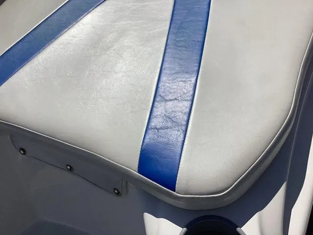 Slide: The Image of Close-up of 2007 Bayliner HSP 190 boat seat with blue and white upholstery. - 8