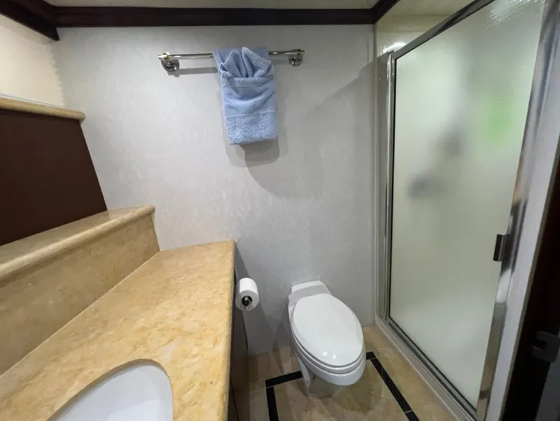 Slide: The Image of Luxurious bathroom in 2005 Pacific Mariner 85 yacht with shower and elegant fixtures. - 30