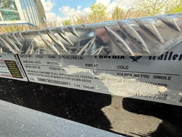 Slide: The Image of Label on a 2025 Brig Eagle 8 trailer displaying specifications and safety standards. - 22