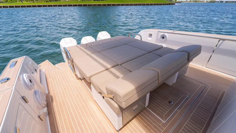 Slide: The Image of 2023 Pardo Yachts 38 cruising on open water, showcasing sleek design and powerful engines. - 17