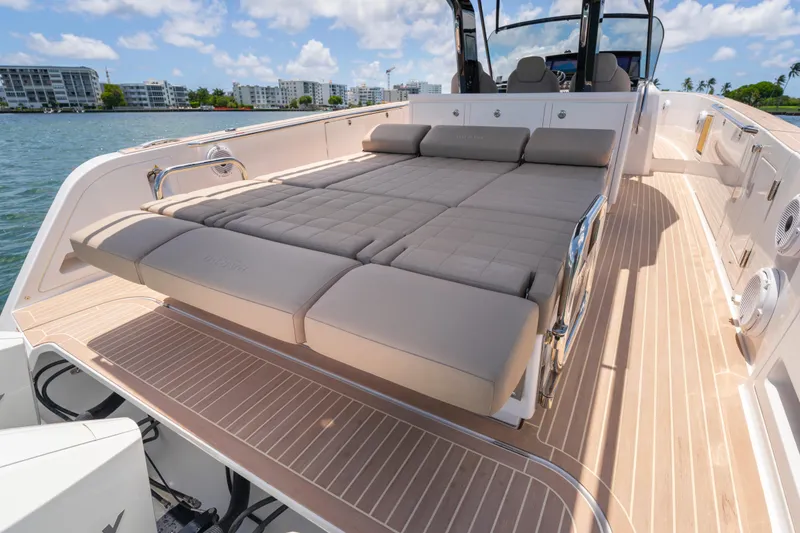 Slide: The Image of Luxurious 2023 Pardo Yachts 38 with spacious sunbed and sleek deck design. - 28