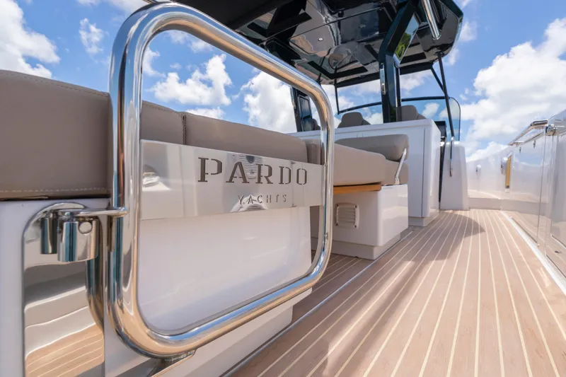 Slide: The Image of 2023 Pardo Yachts 38 luxury deck with sleek design and modern seating. - 33
