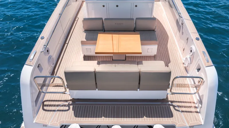 Slide: The Image of 2023 Pardo Yachts 38 luxury yacht on clear blue water. - 4