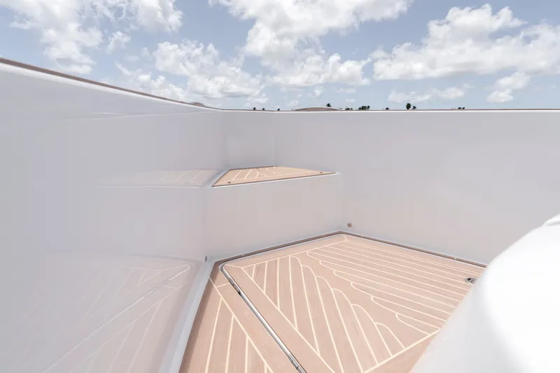 Slide: The Image of Deck view of 2023 Pardo Yachts 38, featuring sleek design and wood finish. - 43