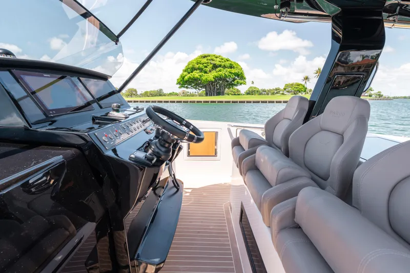 Slide: The Image of Luxurious 2023 Pardo Yachts 38 interior with sleek helm and plush seating. - 46