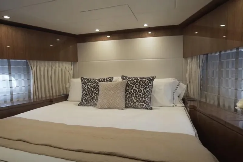 Slide: The Image of Luxurious bedroom interior of 2017 Hargrave Raised Pilothouse MY yacht with elegant bedding. - 18