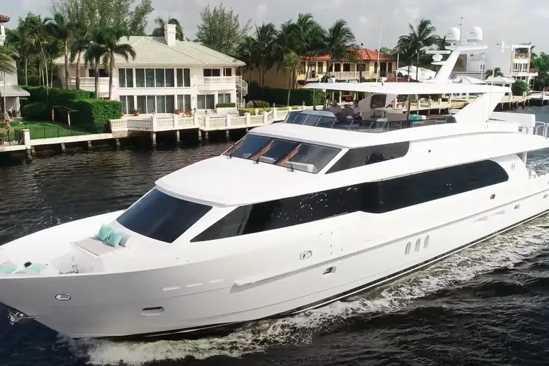 Slide: The Image of Luxurious 2017 Hargrave Raised Pilothouse MY yacht cruising near waterfront homes. - 2
