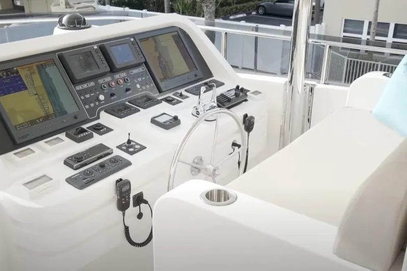 Slide: The Image of 2017 Hargrave Raised Pilothouse MY yacht helm with advanced navigation systems and controls. - 24