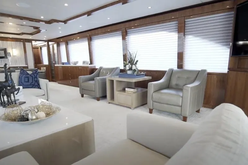 Slide: The Image of Luxurious interior of 2017 Hargrave Raised Pilothouse MY yacht with elegant seating and decor. - 4
