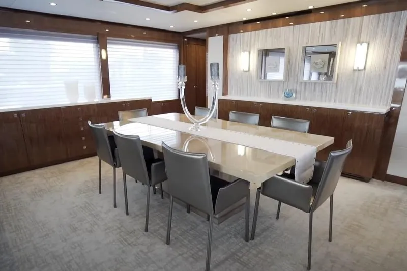 Slide: The Image of Luxurious dining area in 2017 Hargrave Raised Pilothouse MY yacht, featuring elegant decor. - 6