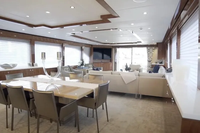Slide: The Image of Luxurious interior of 2017 Hargrave Raised Pilothouse MY yacht with elegant dining and living area. - 8