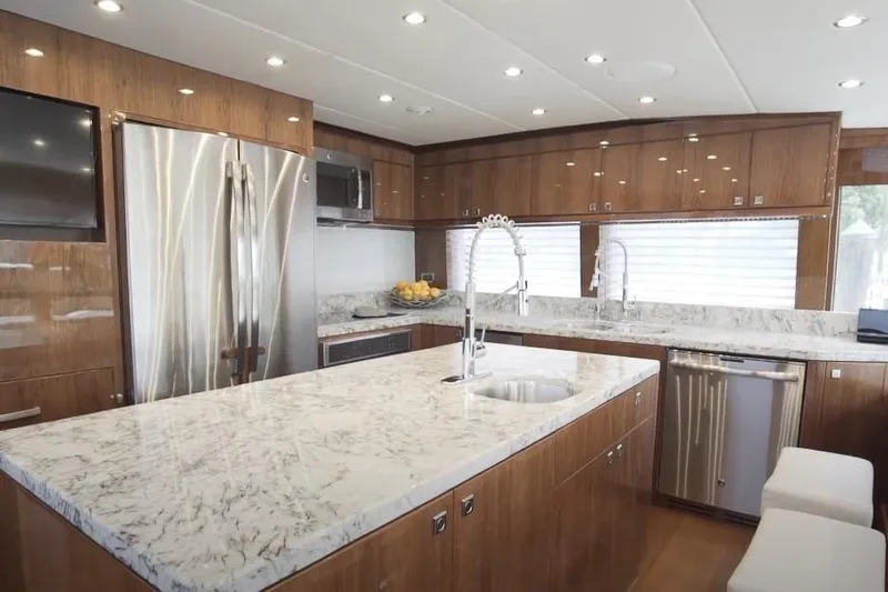 Slide: The Image of Luxurious kitchen interior of 2017 Hargrave Raised Pilothouse MY yacht with marble countertops. - 9