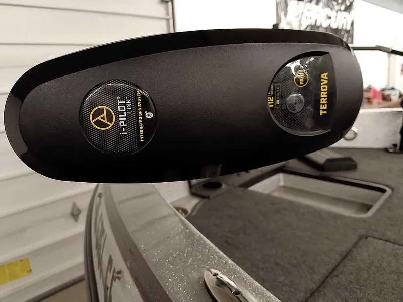 Slide: The Image of Triton 206 Allure 2021 boat with Terrova i-Pilot trolling motor, close-up view. - 10