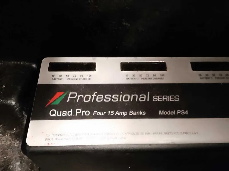 Slide: The Image of Professional Series Quad Pro PS4 battery charger with four 15 Amp banks, Triton 206 Allure 2021. - 43