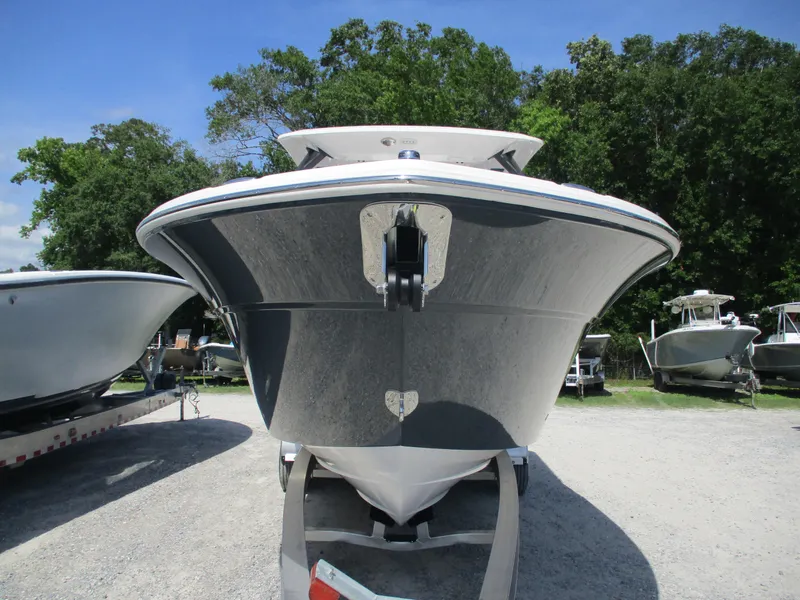 Slide: The Image of 2025 Sea Fox 288 Traveler boat on trailer, parked outdoors. - 1