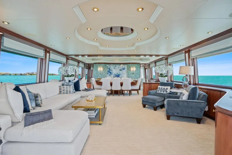 Slide: The Image of Luxurious 2004 Crescent Raised Pilothouse yacht interior with elegant seating and ocean views. - 2