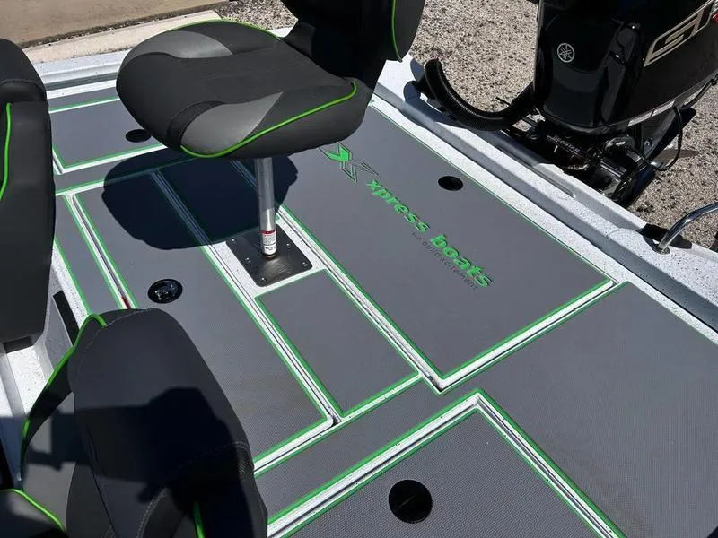 Slide: The Image of 2025 Xpress H20C Crappie boat interior with seating and deck details. - 6