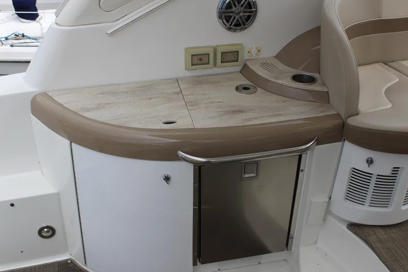 Slide: The Image of 2016 Formula 37 PC yacht interior with seating, storage, and built-in speaker. - 13