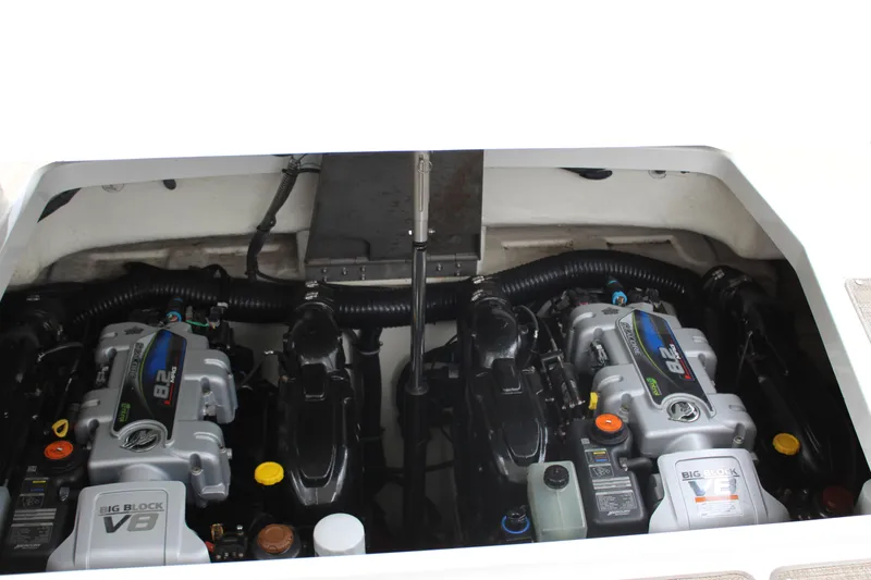 Slide: The Image of Engine compartment of a 2016 Formula 37 PC boat, featuring dual V8 engines. - 45