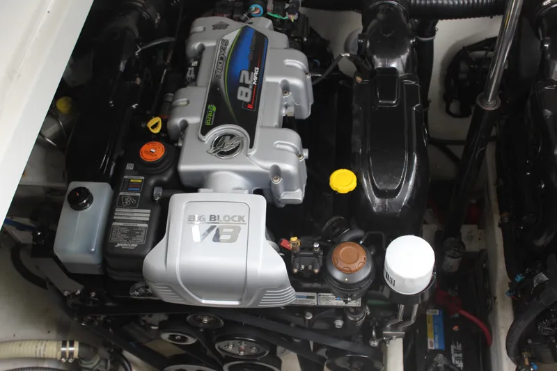 Slide: The Image of Engine compartment of a 2016 Formula 37 PC boat, featuring a powerful V8 engine. - 46