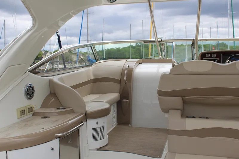 Slide: The Image of 2016 Formula 37 PC yacht interior with beige seating and modern design. - 8