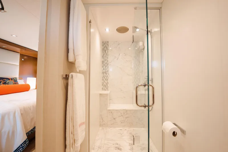 Slide: The Image of Luxurious bathroom with marble shower in 2017 Hatteras M75 Panacera yacht. - 32