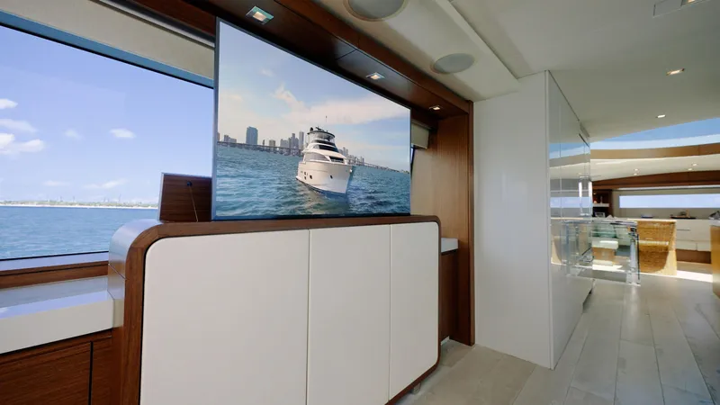 Slide: The Image of Luxurious interior of 2017 Hatteras M75 Panacera yacht with ocean view and modern design. - 37