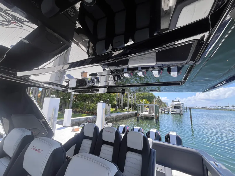 Slide: The Image of 2024 Cigarette 42 Auroris boat interior with sleek design and waterfront view. - 15