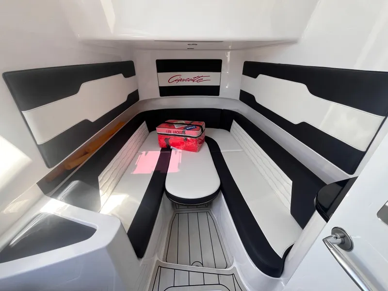 Slide: The Image of 2024 Cigarette 42 Auroris boat interior with sleek black and white seating. - 20