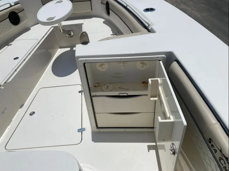 Slide: The Image of 2020 Sea Chaser 35 HFC CC boat interior with open storage compartment. - 8