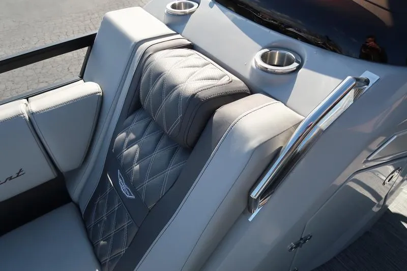 Slide: The Image of Luxurious seating on 2021 Bennington 24 RTFB boat with quilted upholstery and cup holders. - 4