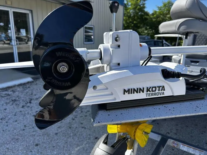 Slide: The Image of Minn Kota Terrova motor on 2025 Xpress H20B boat, featuring Wedge 2 propeller. - 10