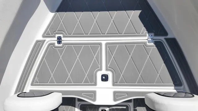 Slide: The Image of 2025 Polar 195 CC boat interior with diamond-patterned flooring and seating. - 33
