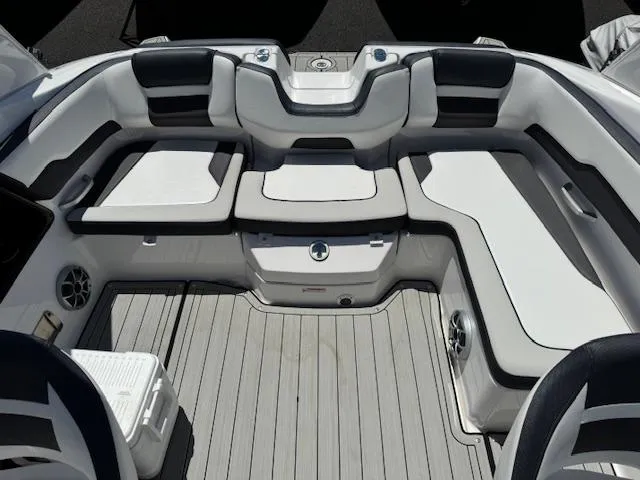 Slide: The Image of 2021 Yamaha Boats 195S interior with spacious seating and modern design. - 16