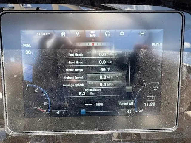 Slide: The Image of Dashboard display of a 2021 Yamaha Boats 195S showing fuel, speed, and engine data. - 9