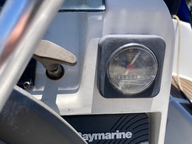 Slide: The Image of Close-up of Beneteau Oceanis 370 dashboard with Raymarine equipment, 1993 model. - 23