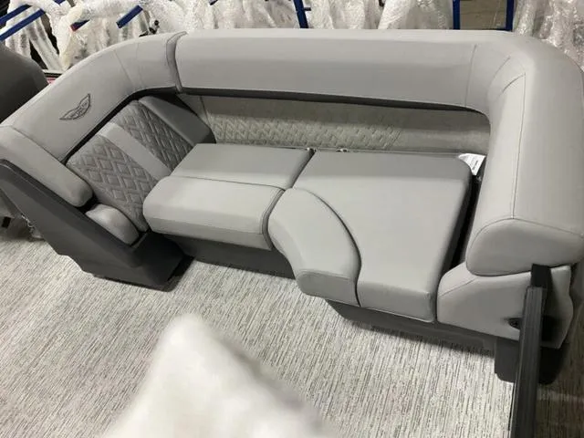 Slide: The Image of 2025 Bennington M Quad Bench 22 MFB with luxurious gray upholstery and modern design. - 10