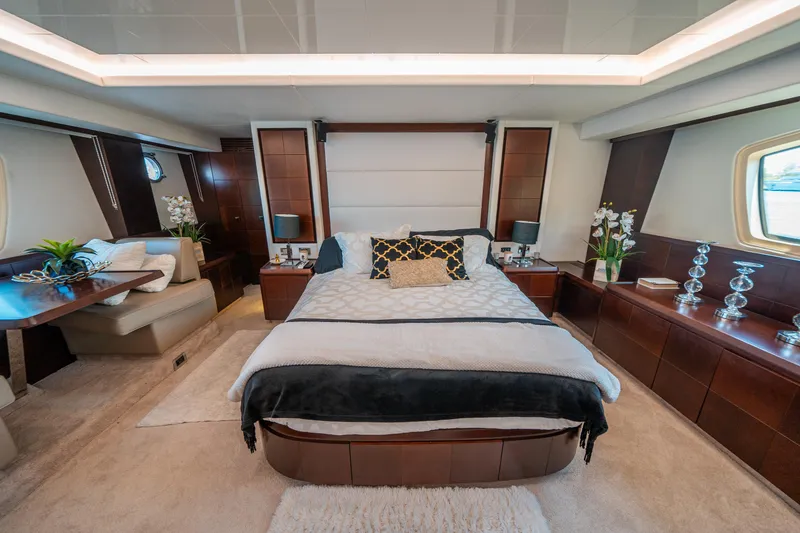 Slide: The Image of Luxurious bedroom interior of 2010 Azimut 75 Fly yacht with elegant decor and modern furnishings. - 34