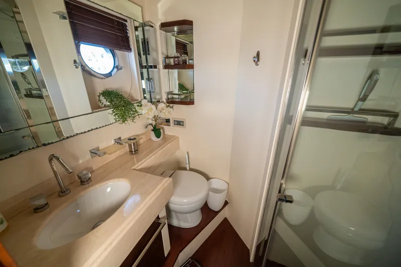 Slide: The Image of Luxurious bathroom in 2010 Azimut 75 Fly yacht with modern fixtures and elegant design. - 43
