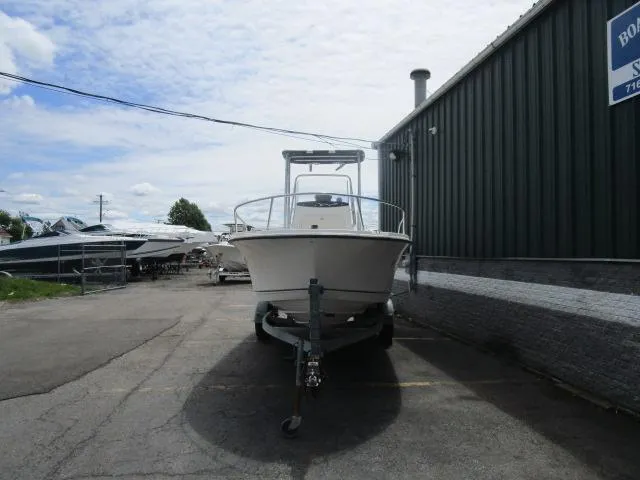 Slide: The Image of 2002 Trophy 1903 CC boat on trailer outside storage facility. - 2