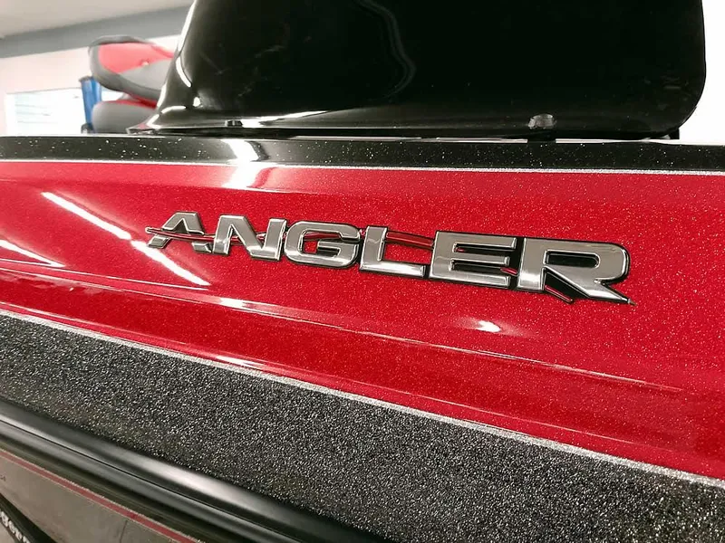Slide: The Image of 2024 Ranger 2080MS Angler boat, red and black exterior with "Angler" logo. - 4