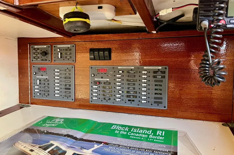 Slide: The Image of Electrical panel on a 1979 Cherubini 44 sailboat with navigation equipment. - 23