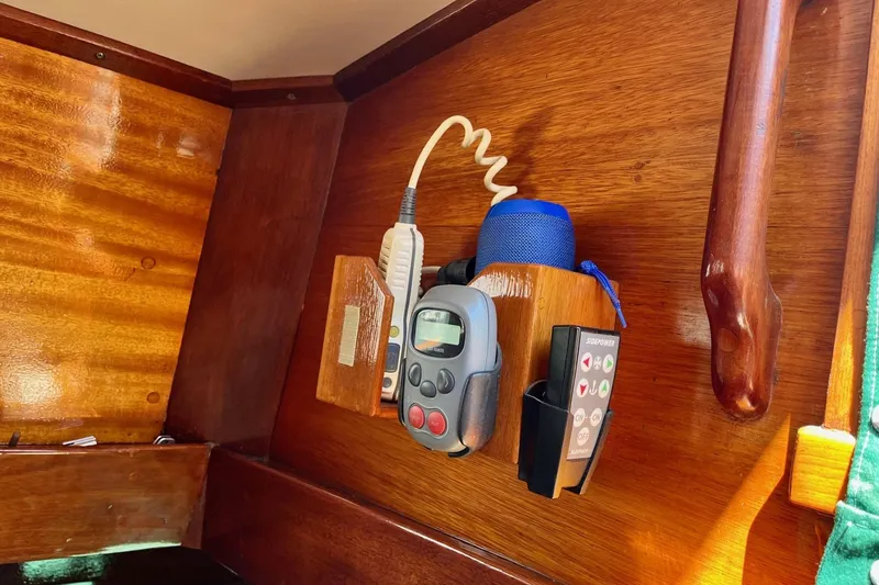 Slide: The Image of Wooden interior of 1979 Cherubini 44 with mounted electronic devices. - 26