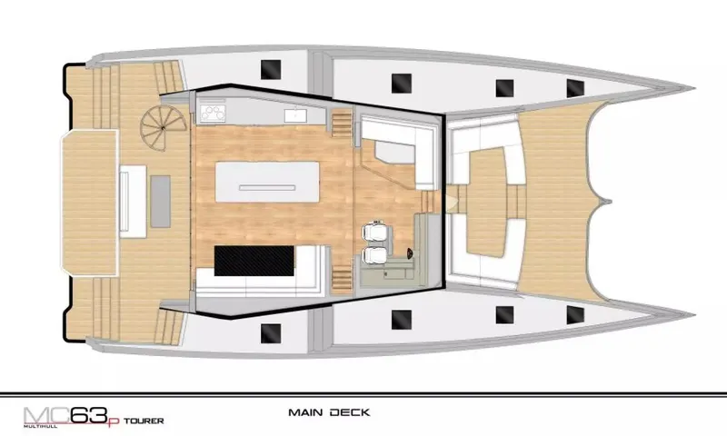 Slide: The Image of Main deck layout of 2026 McConaghy MC63P Tourer yacht, featuring spacious interior design. - 30