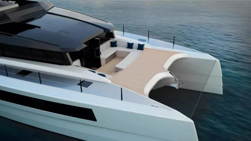 Slide: The Image of 2026 McConaghy MC63P Tourer yacht with sleek design and spacious deck on calm water. - 4